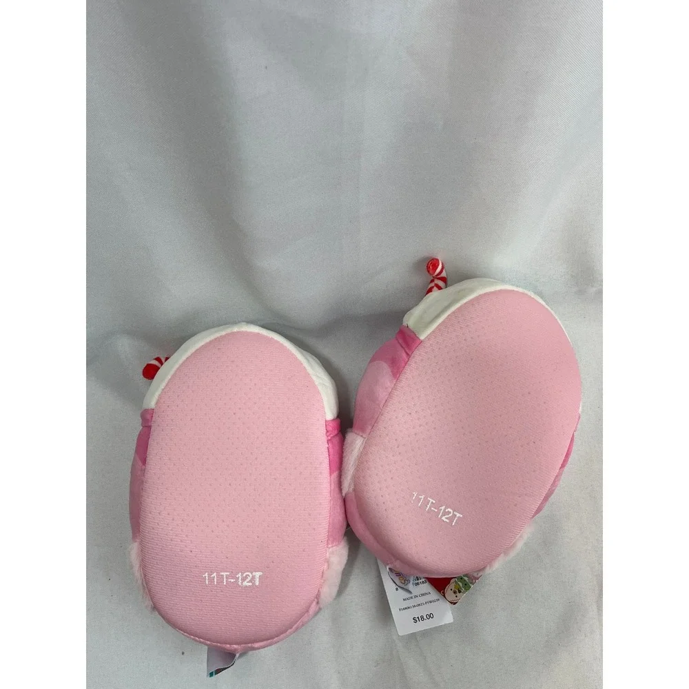 Squishmallows Peppermint Hot Cocoa Pink Plush Slippers Kids Size 11/12 NWT